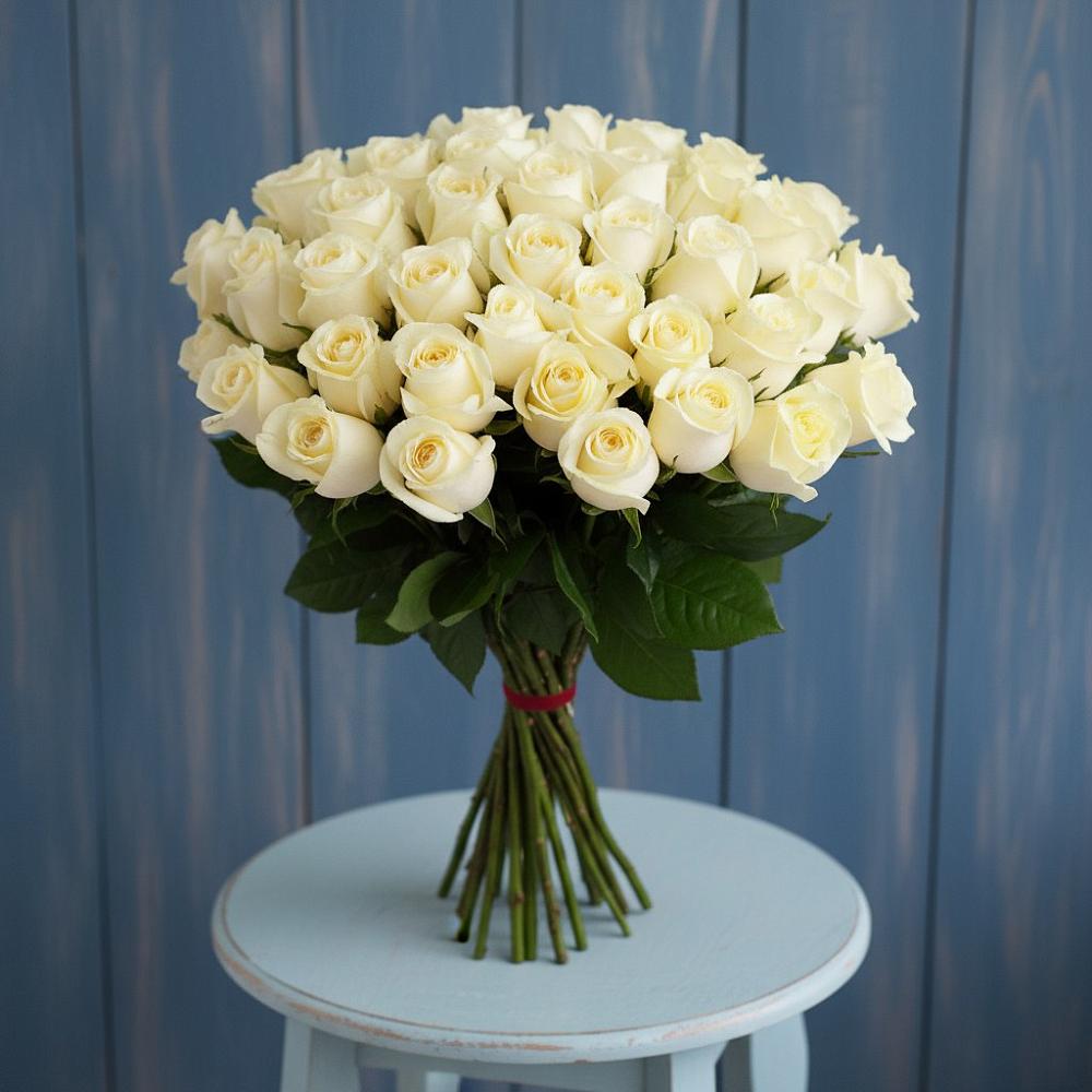 Букет 51 Белая роза Эдлесс Лав в Красногорском Алтайского края