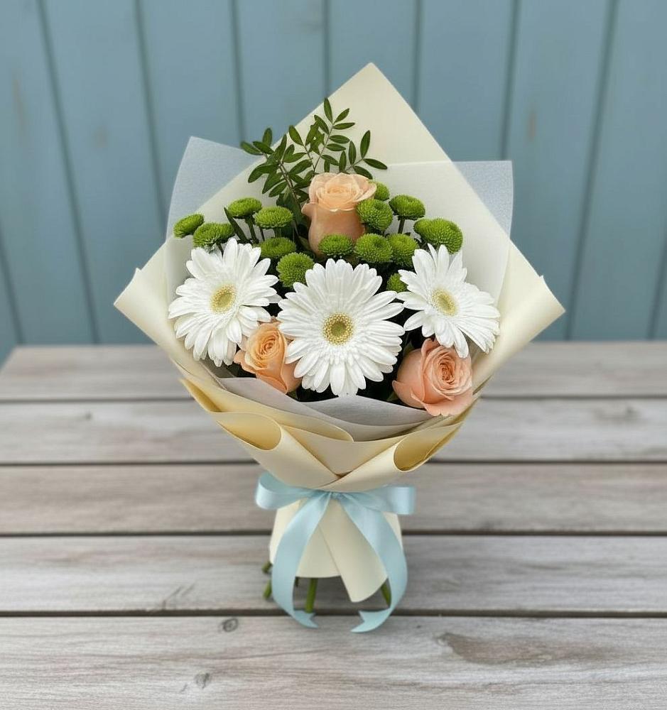 Букет цветов из: Герберы, Розы и Хризантемы в Красногорском Алтайского края