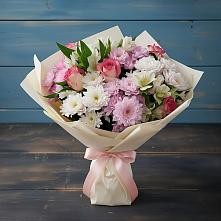 Букет цветов из:  Хризантемы, Альстромерии и Розы в Красногорском Алтайского края