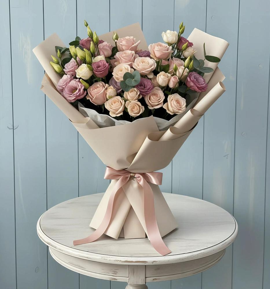 Букет цветов из: Розы и Лизиантусы в Красногорском Алтайского края