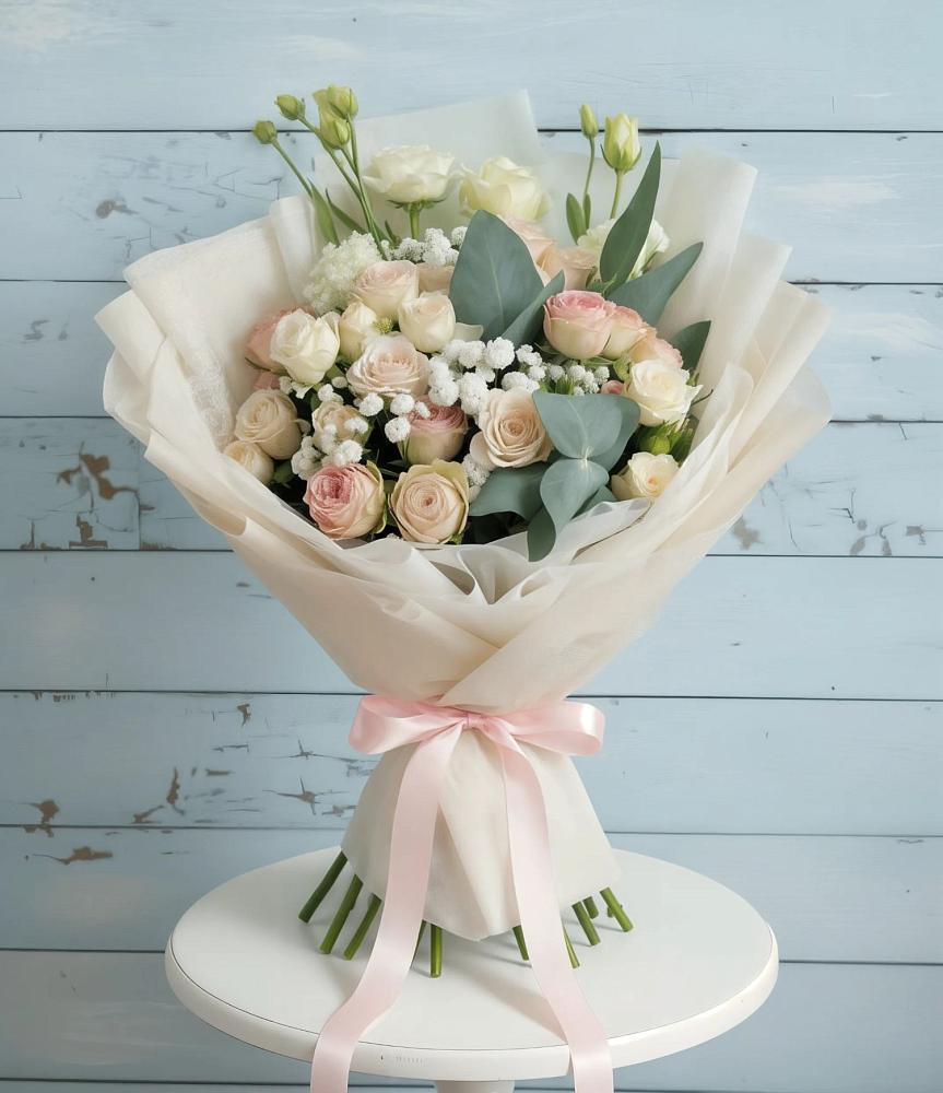 Букет цветов из: Розы и Лизиантусы в Красногорском Алтайского края