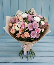 Букет цветов из:  Хризантемы, Розы и Альстромерии в Красногорском Алтайского края